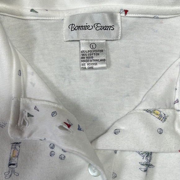 LARGE BONNIE EVANS 👚 POLO GOLF SHIRT WHITE WITH TOUCHES OF RED/YELLOW/GREY - Picture 10 of 12